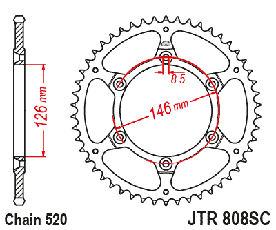 Lánckerék hátsó JTR808.51SC, 520-as lánchoz. Fogszám: 51, SC öntisztuló