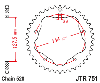 Lánckerék hátsó JTR751.42, 520-as lánchoz. Fogszám: 42,