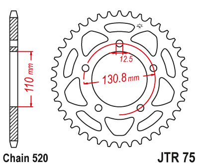 Lánckerék hátsó JTR75.43, 520-as lánchoz. Fogszám: 43,