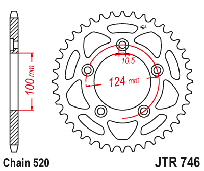 Lánckerék hátsó JTR746.44, 520-as lánchoz. Fogszám: 44
