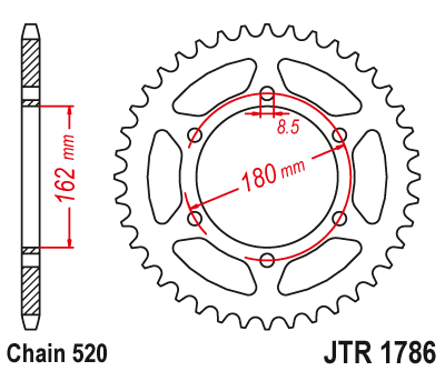 Lánckerék hátsó JTR1786.52, 520-as lánchoz. Fogszám: 52