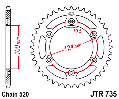 Lánckerék hátsó JTR735.37, 520-as lánchoz. Fogszám: 37