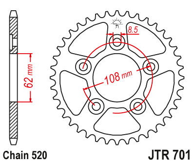 Lánckerék hátsó JTR701.39, 520-as lánchoz. Fogszám: 39