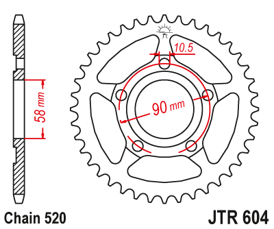 Lánckerék hátsó JTR604.36, 520-as lánchoz. Fogszám: 36