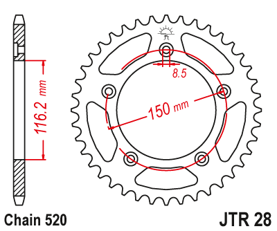 Lánckerék hátsó JTR28.42, 520-as lánchoz. Fogszám: 42
