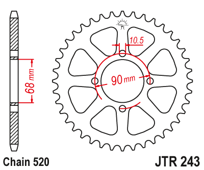 Lánckerék hátsó JTR243.42, 520-as lánchoz. Fogszám: 42