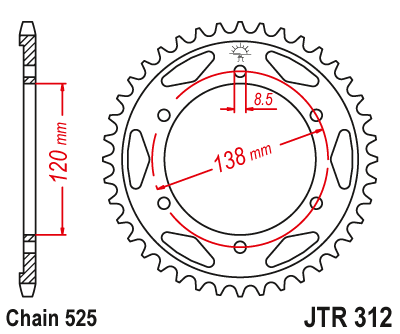 Lánckerék hátsó JTR312.38, 525-ös lánchoz. Fogszám: 38