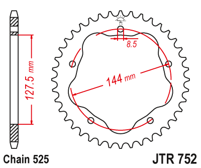 Lánckerék hátsó JTR752.43, 525-ös lánchoz. Fogszám: 43