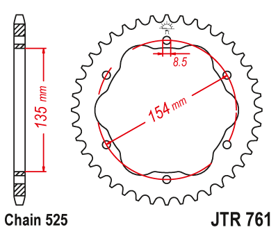 Lánckerék hátsó JTR761.43, 525-ös lánchoz. Fogszám: 43