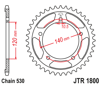 Lánckerék hátsó JTR1800.43 , 530-as lánchoz. Fogszám: 43