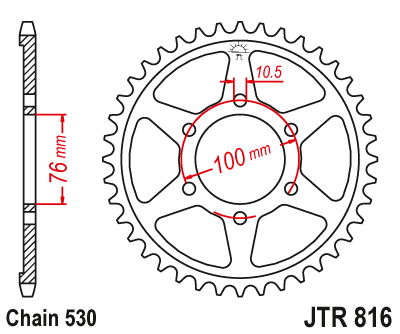 Lánckerék hátsó JTR816.45 , 530-as lánchoz. Fogszám: 45