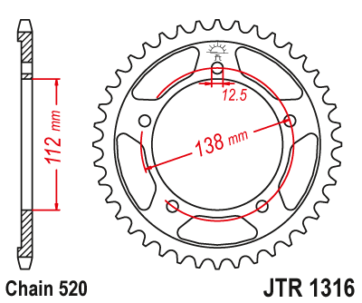 Lánckerék hátsó JTR1316. 520-as lánchoz. Illusztráció VÁLASZTÉKOT LÁSD A KÉP ALATT!