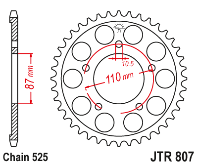Lánckerék hátsó JTR807. 525-ös lánchoz. Illusztráció VÁLASZTÉKOT LÁSD A KÉP ALATT!