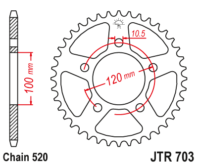 Lánckerék hátsó JTR703. 520-as lánchoz. Illusztráció VÁLASZTÉKOT LÁSD A KÉP ALATT!