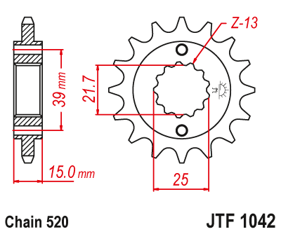 Lánckerék első JTF1042.16 520-as lánchoz. Fogszám: 16