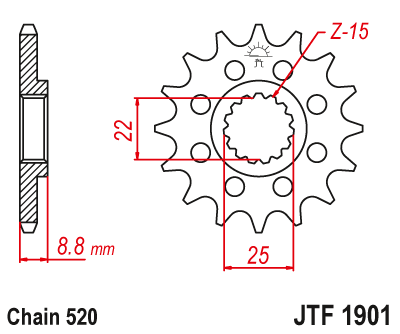 Lánckerék első JTF1901.16SC 520-as lánchoz. Fogszám: 16SC