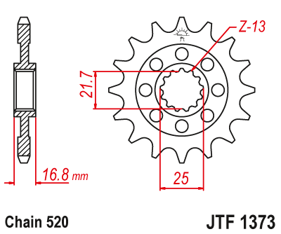 Lánckerék első JTF1373.17RB 520-as lánchoz. Fogszám: 17RB