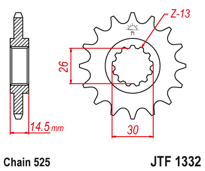 Lánckerék első JTF1332.16 525-ös lánchoz. fogszám: 16