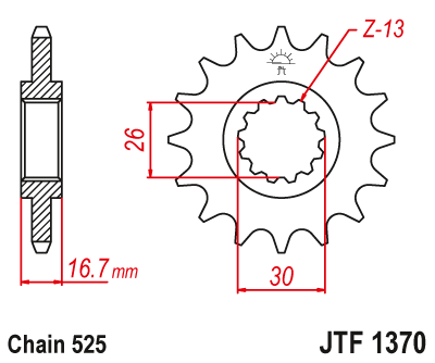 Lánckerék első JTF1370.16RB 525-ös lánchoz. fogszám: 16RB