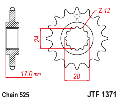 Lánckerék első JTF1371.15RB 525-ös lánchoz. fogszám: 15RB