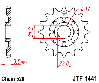 Lánckerék első JTF1441.14SC 520-as lánchoz. fogszám: 14SC