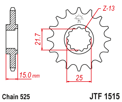Lánckerék első JTF1515.15 525-ös lánchoz. fogszám: 15