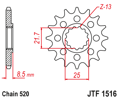 Lánckerék első JTF1516.17 520-as lánchoz. fogszám: 17