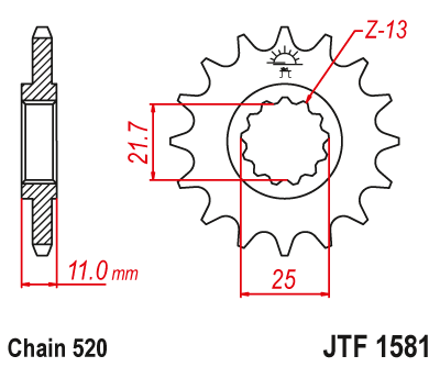 Lánckerék első JTF1581.15 520-as lánchoz. fogszám: 15