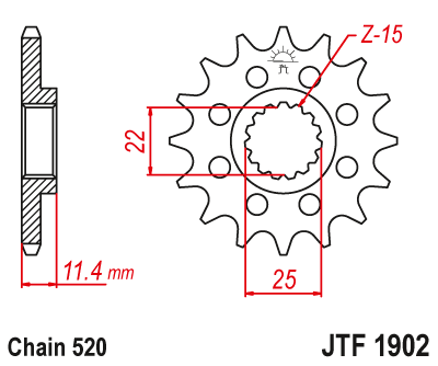 Lánckerék első JTF1902.14 520-as lánchoz. fogszám: 14