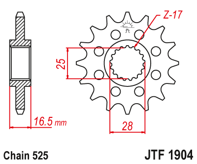 Lánckerék első JTF1904.16 525-ös lánchoz. fogszám: 16