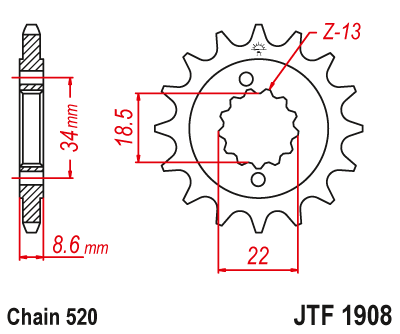 Lánckerék első JTF1908.15RB 520-as lánchoz. fogszám: 15RB