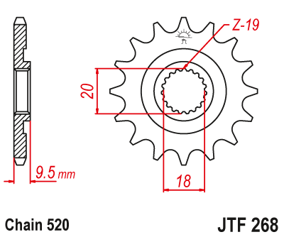 Lánckerék első JTF268.14 520-as lánchoz. fogszám: 14