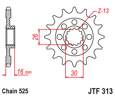 Lánckerék első JTF313.17 525-ös lánchoz. fogszám: 17