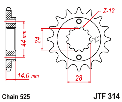 Lánckerék első JTF314.16 525-ös lánchoz. fogszám: 16