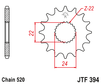 Lánckerék első JTF394.15 520-as lánchoz. fogszám: 15