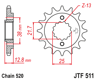 Lánckerék első JTF511.16 520-as lánchoz. fogszám: 16