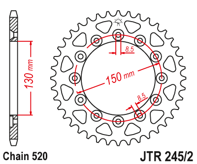 Lánckerék hátsó JTR245/2.39 520-as lánchoz. fogszám: 39