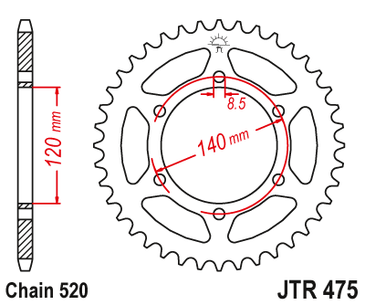 Lánckerék hátsó JTR475.44 520-as lánchoz. fogszám: 44