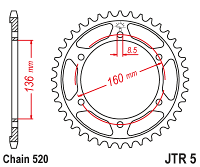 Lánckerék hátsó JTR5.47 520-as lánchoz. fogszám: 47
