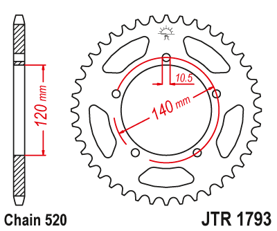 Lánckerék hátsó JTR1793.43 520-as lánchoz. fogszám: 43