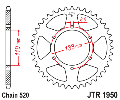 Lánckerék hátsó JTR1950.50 520-as lánchoz. fogszám: 50