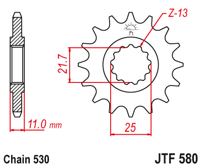 Lánckerék első JTF580.17 530-as lánchoz. fogszám: 17