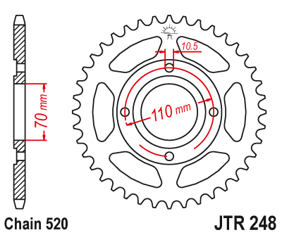 Lánckerék hátsó JTR248.45 520-as lánchoz. fogszám: 45