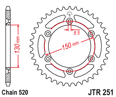 Lánckerék hátsó JTR251.48 520-as lánchoz. fogszám: 48