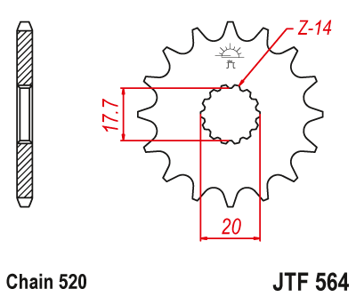 Lánckerék első JTF564.15 520-as lánchoz. fogszám: 15