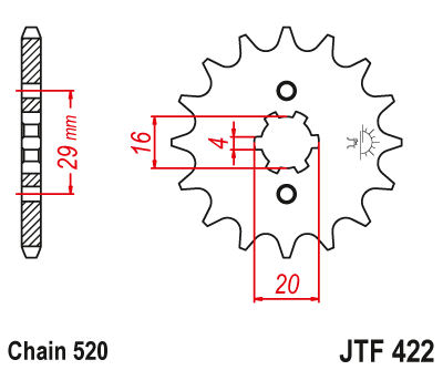 Lánckerék első JTF422.14 520-as lánchoz. fogszám: 14