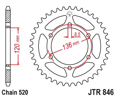 Lánckerék hátsó JTR846.45 520-as lánchoz. fogszám: 45