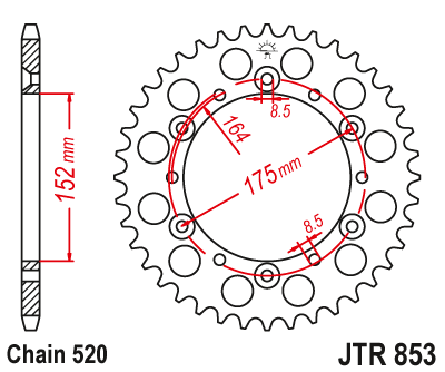 Lánckerék hátsó JTR853.40 520-as lánchoz. fogszám: 40