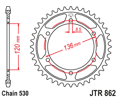 Lánckerék hátsó JTR862.45 530-as lánchoz. fogszám: 45