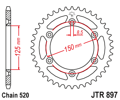 Lánckerék hátsó JTR897.42 520-as lánchoz. fogszám: 42